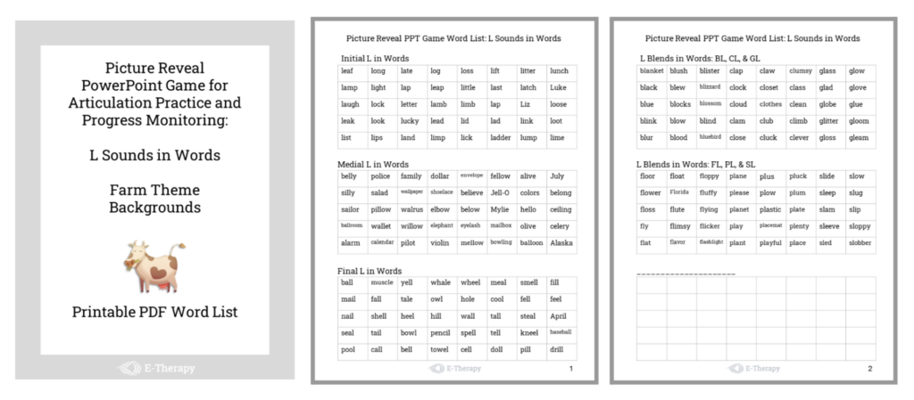 Printable Word Lists for Progress Monitoring: L Sound